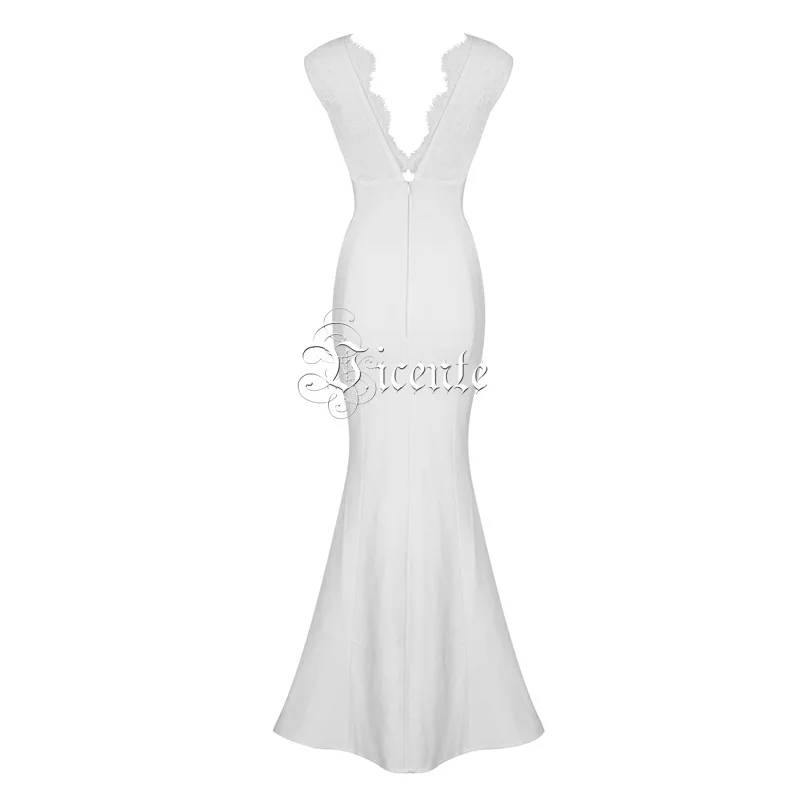 Blanc Mode Dentelle 2019 Gros À De Bandage En Robe Épissage Split Maxi La V Longue Celebrity Nouveau Sexy Chaude cou Vicente wt1IUvSqgx