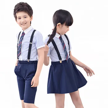 

Boys Girls Performance Clothing Sets Children Summer Striped Shirts Shorts/skirts 2PCS Outfits Kids School Chorus Costume