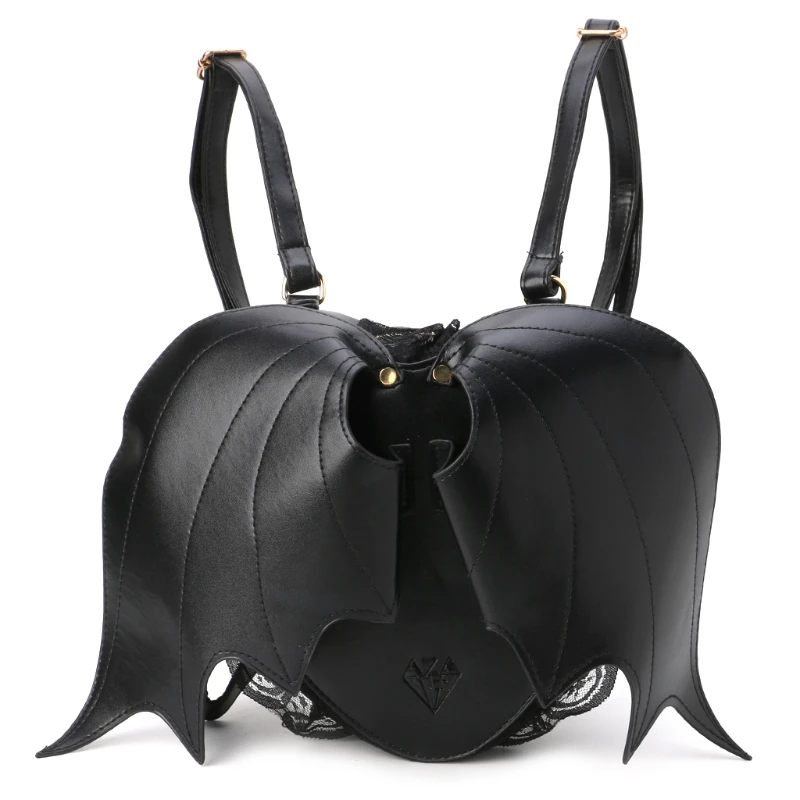 THINKTHENDO Fashion Women Girls Bat Mini Backpack Leather Black Bookbag Rucksack School Shoulder