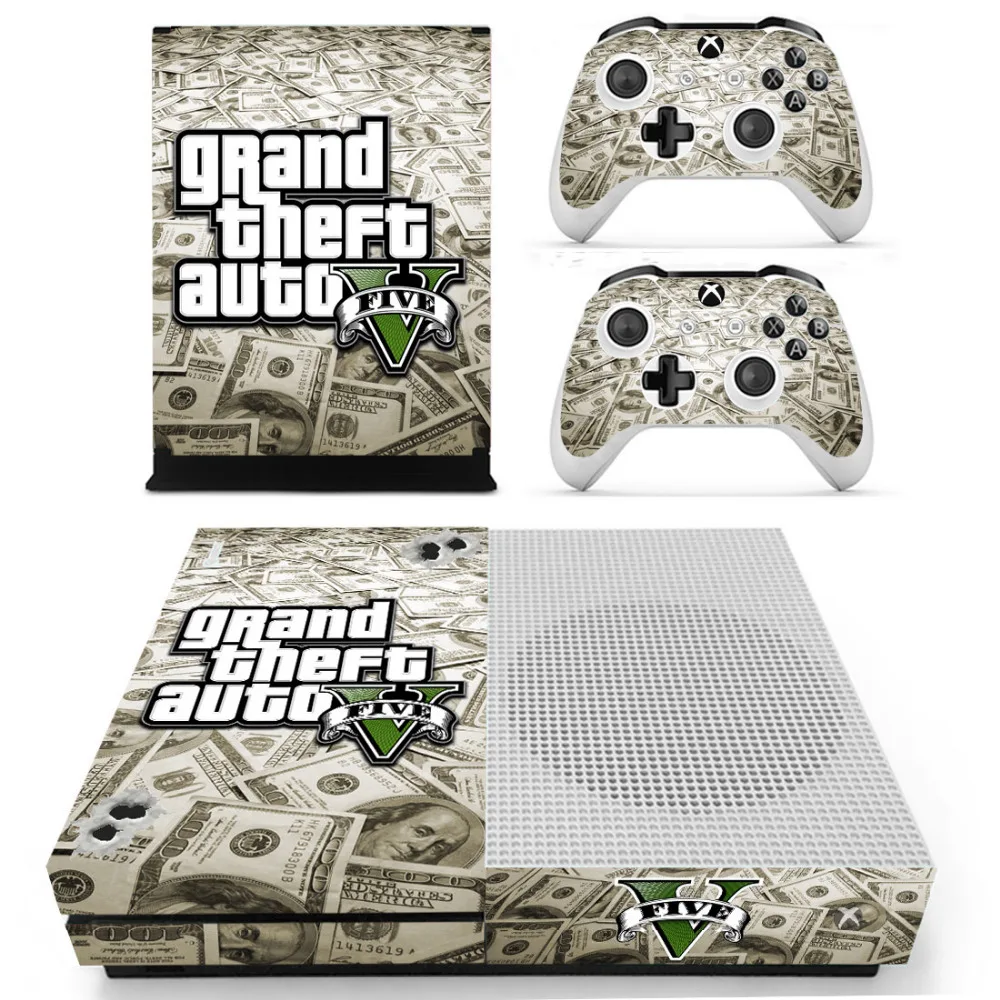 Grand Theft Auto V GTA 5 наклейка на консоль Microsoft Xbox One S и 2 контроллера для виниловая