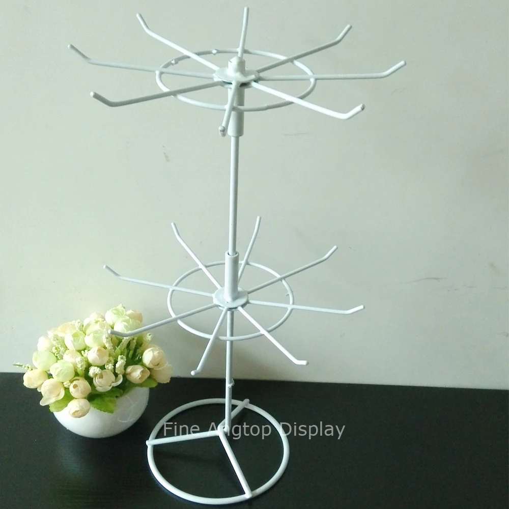 2 Tier rotating display shelf for retail product stand holder jewelry necklace bracelet rack wrought iron metal spinning