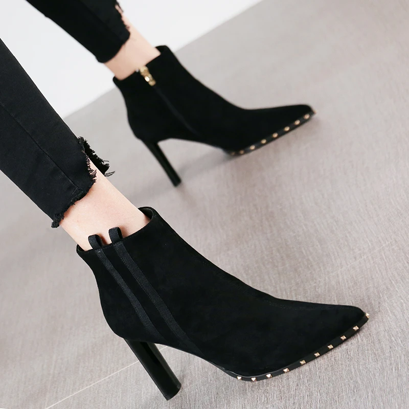 Neto E Universidad Señaló Otoño black Invierno 2019 Nuevo Khaki La Rayas Con De Grueso Martin Rojo Botas Zapatos Tacones HEO8n6xq