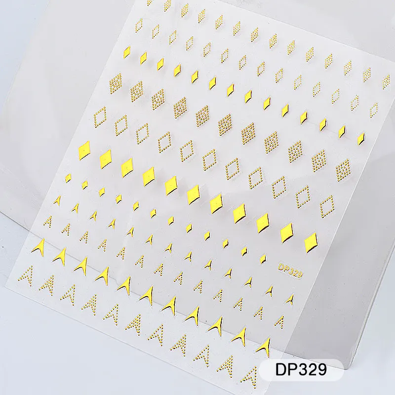 Металлическая Наклейка для дизайна ногтей, Смешанная Луна/звезда/Стрела/треугольник, геометрические узоры, 3d золотые полые наклейки для украшения - Цвет: DP329