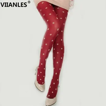 

VIIANLES Print Dot Tights High Quality Woman Tights Women Retro Stockings Varicose Veins Underwear Girls Pantyhose Red Tight