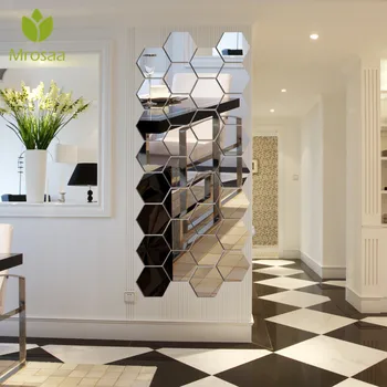 

12Pcs Silver DIY Hexagon Acrylic Mirror Wall Stickers Home Decor Wall Living Room Decal Poster Art wall Decorative Stick