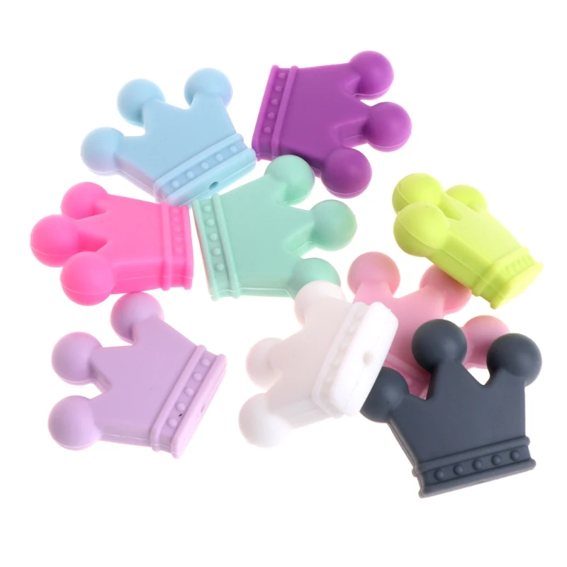 

5 Pcs Silicone Beads Pendant Crown Shape Baby Teether Relief Pain DIY Necklace