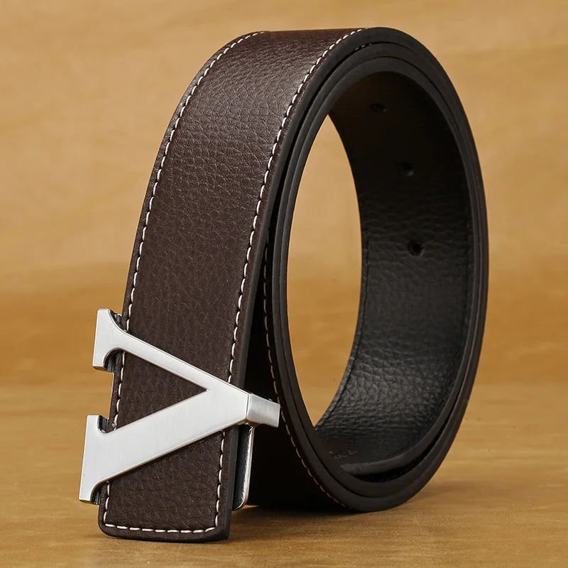 2017 best selling high end luxury brand designers leather cowhide man V belt, ladies fashion