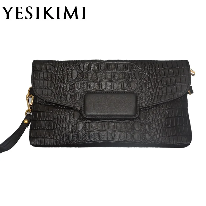 

2017 Women Leather Bag Crocodile Soft Cow Leather Handbag Envelope Purse Black Clutches Alligator Cheap Bags For Women Bolsos