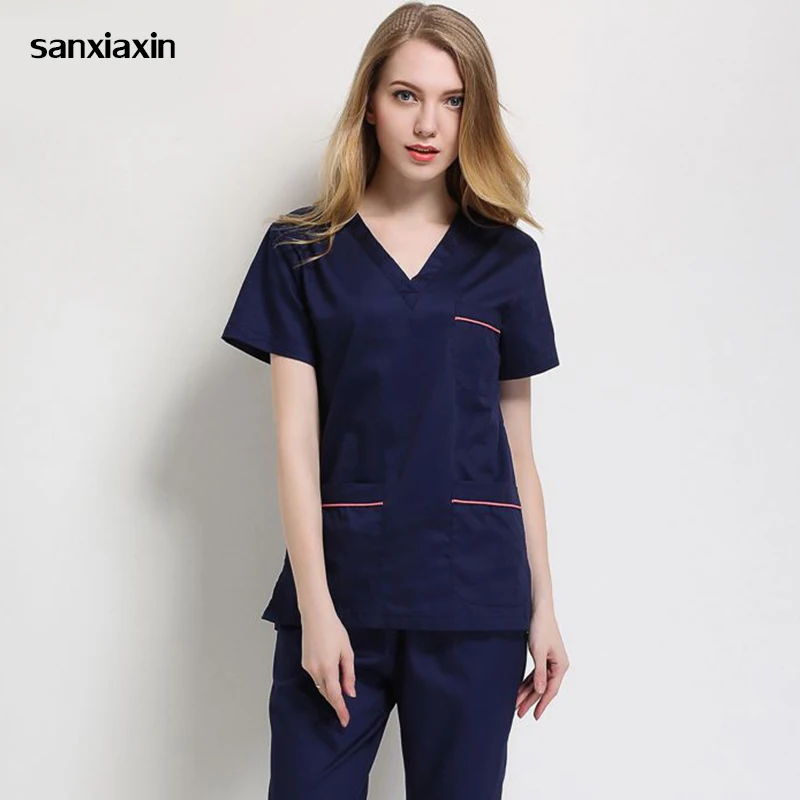 

sanxiaxin new surgical gown new fashion V-neck men and women doctors nurses uniforms beauty salons dental clinic overalls suits