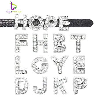 Koop 20Pcs 8Mm Volledige Rhinestone Slide Letters A Z Kan Kiezen Elk Letters Slide Charms Fit 8Mm Diy Lederen polsband amp; Armband LSSL01