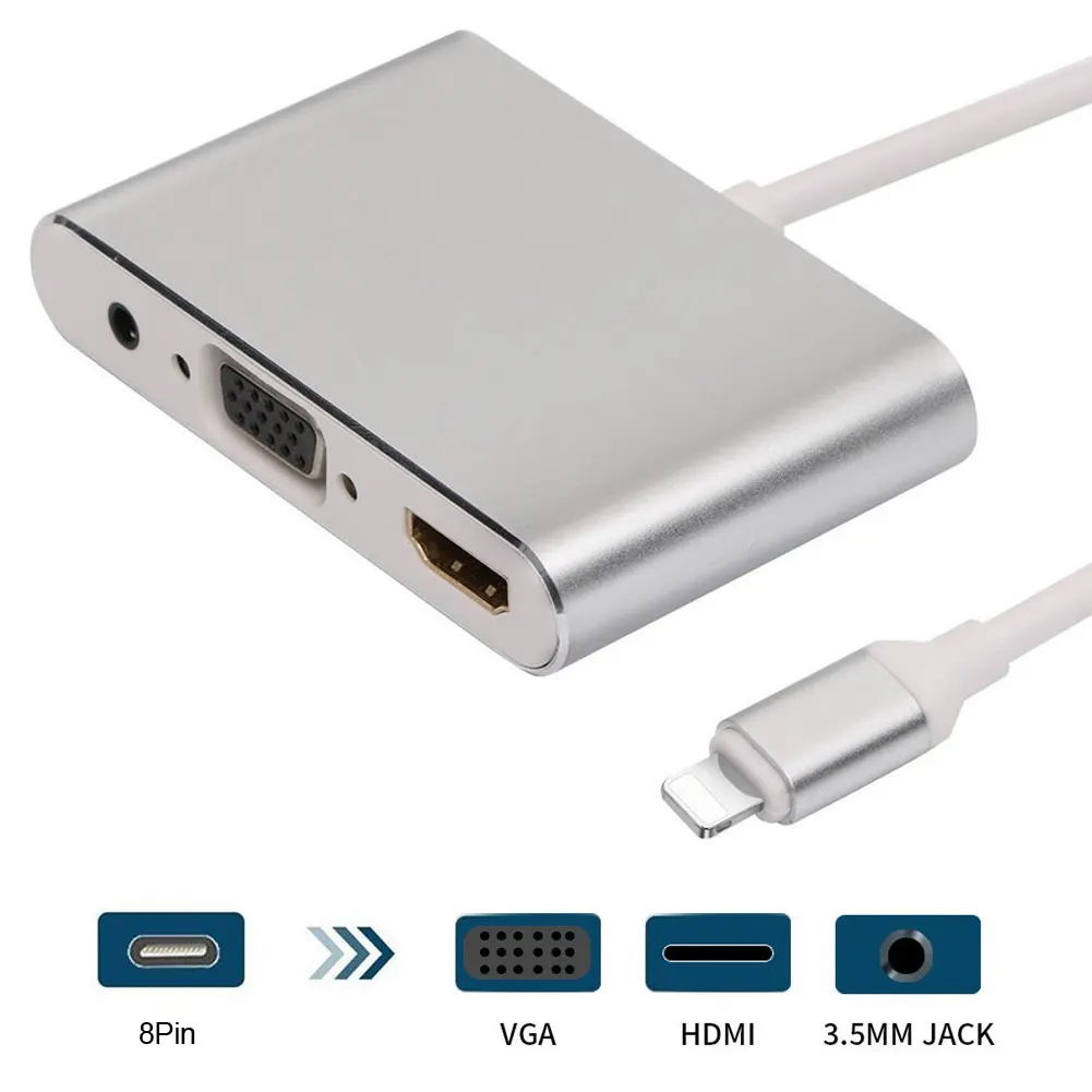 Новое поступление HD 1080P 8Pin к HDMI VGA Аудио конвертер видеоадаптера кабель для iPhone iPad