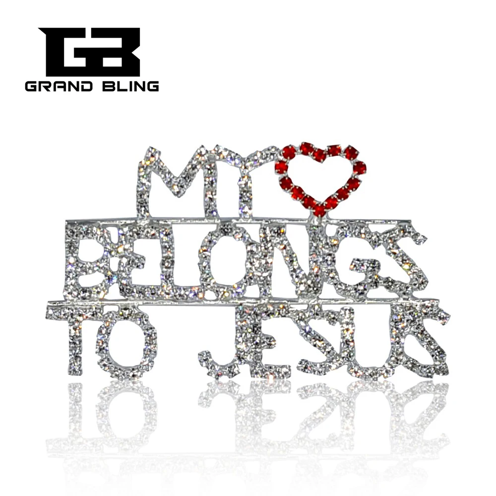 

Rhinestone Word Pin " MY HEART BELONGS TO JESUS" for Christians FREE SHIPPING