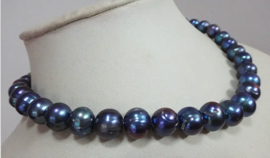 

HUGE 17"11-12MM SOUTH SEA GENUINE BLACK BLUE GREEN BAROQUE PEARL NECKLACE AAA