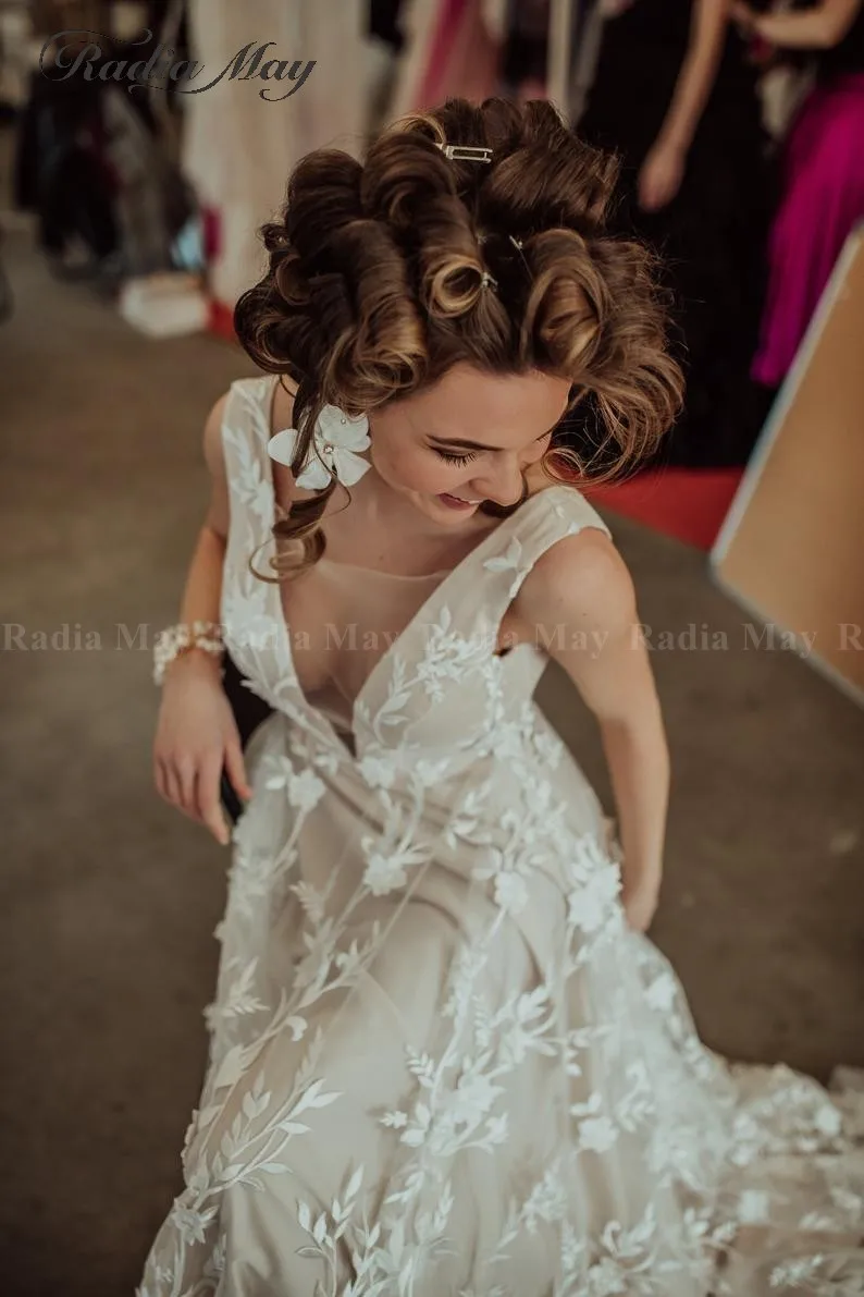 Сексуальное Кружевное пляжное свадебное платье в стиле бохо с глубоким V