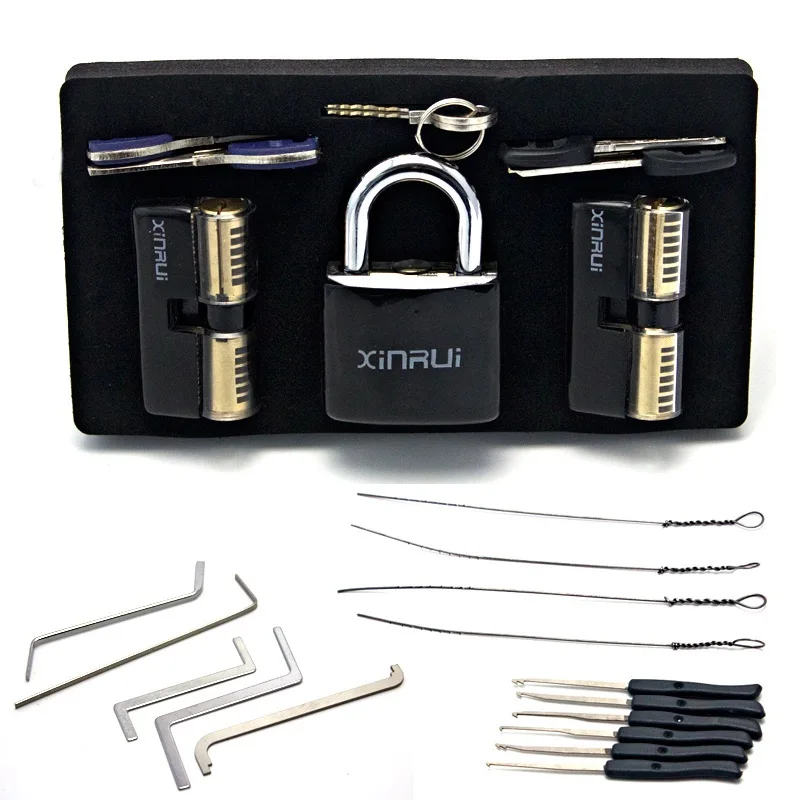 

Xinrui Broken Key Extractor With Transparent Lock with Silicone Practice Pick Lock Set Combination,Locksmith Tension Wrench TooL
