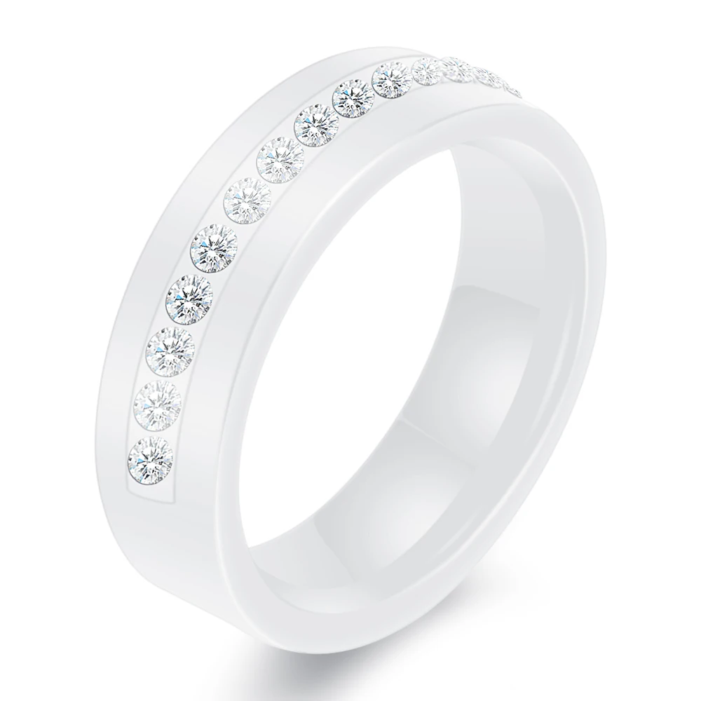Wedding Rings for Women Men Couple Promise Band 6mm Wide One Row Bling Cubic Zircon Ceramic Rings Anniversary Engagement Jewelry