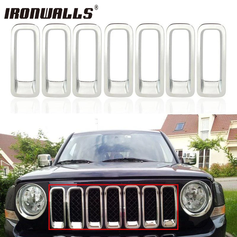 

Ironwalls Chrome ABS Front Grill Grille Insert Trims Ring Cover Vent Hole Frame Garnish Surrounding Fit For Jeep Patriot