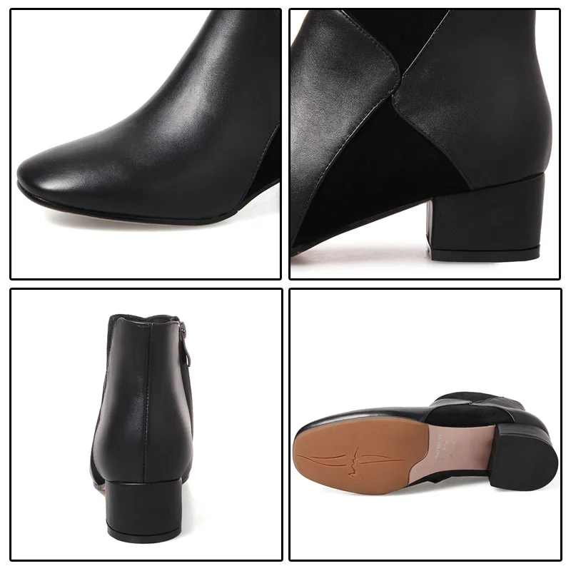 Femelle Fermeture En Ft436 Chaussures À Femmes Cuir Cheville 2018 Géométrique Noir Phoentin Talons Bottes Véritable Carré Bout Glissière Femme Nouvelle Med xHzqwxUYR