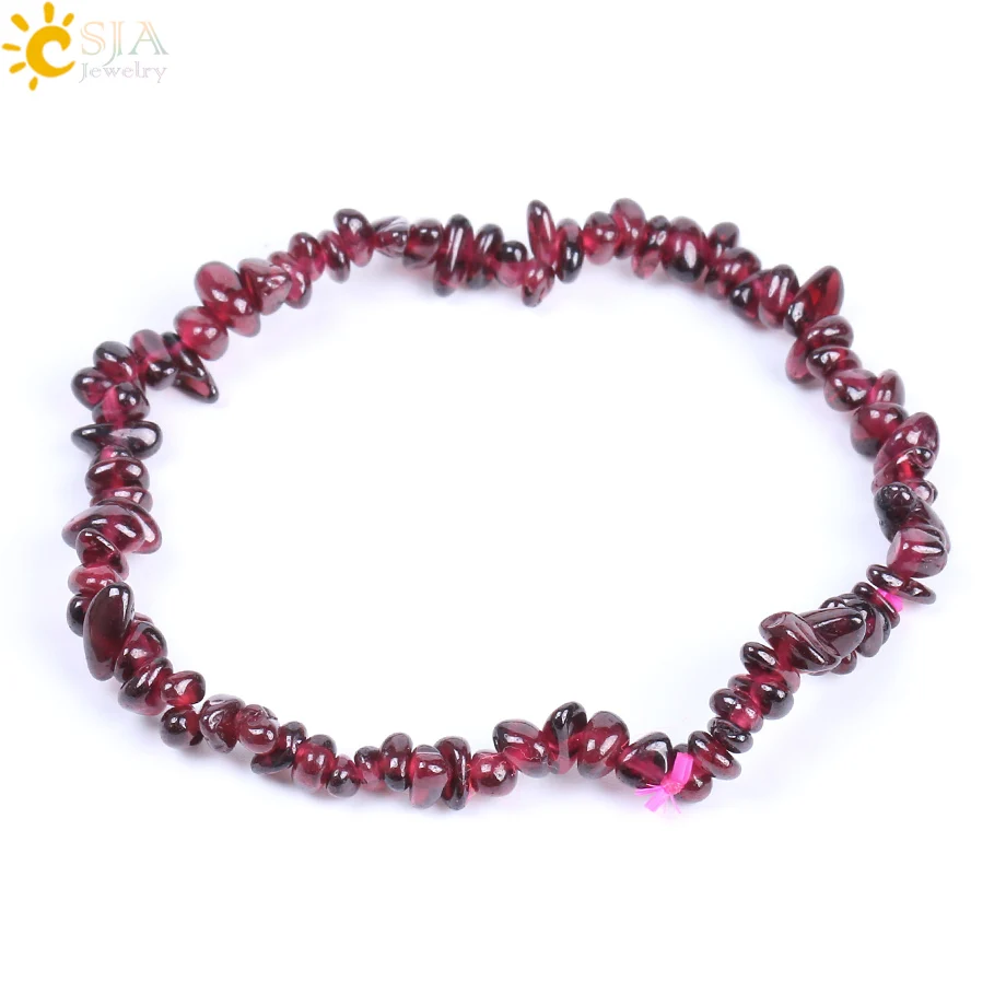 

CSJA Natural Healing Crystal Stone Bracelets Quartz Red Irregular Chip Beads Gravel Bangles for Women Reiki Balance Jewelry F156