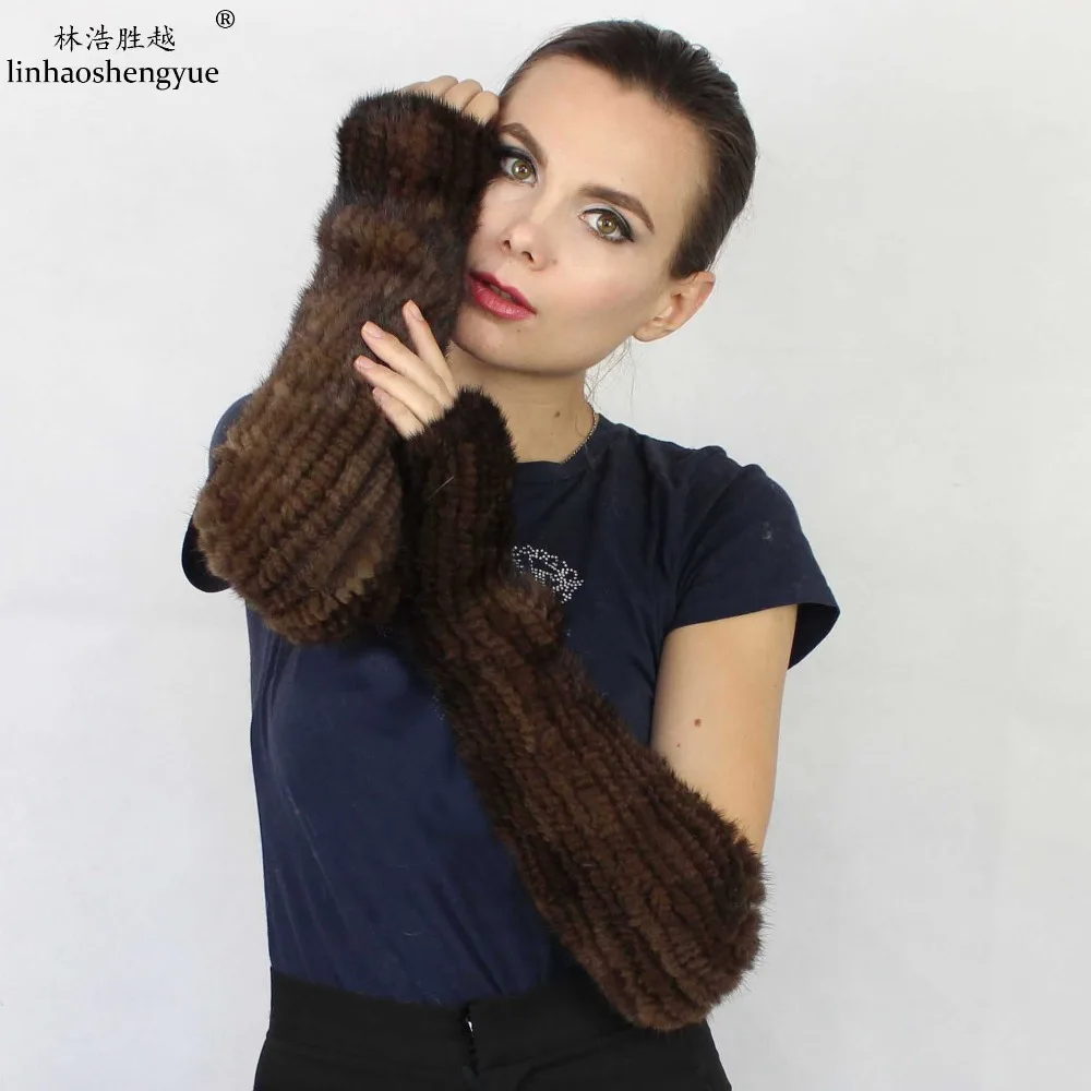 

Linhaoshengyue winter women Real mink fur glove 40cm long glove