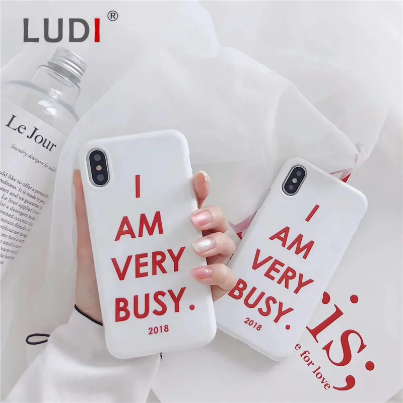 Simple Red Letters &quotI am very busy&quot Phone Case for iPhone 7 X 6 6S 8 Plus Soft TPU Matte White Fundas Capa Hot |