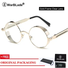 WarBLade Готический стимпанк прозрачные линзы солнцезащитные очки для женщин сплав рамка Ретро Винтаж Мужские брендовые дизайнерские Круглые Солнцезащитные очки для женщин