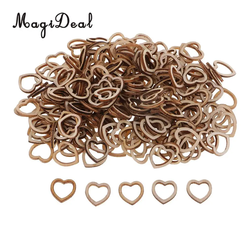 250pcs Natural Cut Heart Shapes Slices Natural Wood Table Ornaments Rustic Wedding Decorations Party Kids Baby Shower