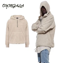 US SIZE 2017 Sherpa Hoodie Men Half Zipper Pullover Berber Fleece Hooded Sweatshirt Hip Hop Justin Bieber Lambwool Streetwear