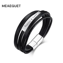 Гравировка Персонализированные кожаные ID браслеты для мужчин ювелирные изделия магнитная застежка браслеты из нержавеющей стали 7,5 дюйма 8,3 дюйма 9 дюймов