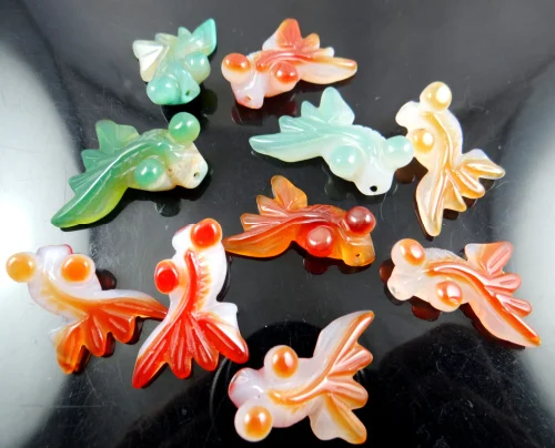 

2pcs Natural hand-carved gold fish stone pendant beads gem necklace Making jewelry R26