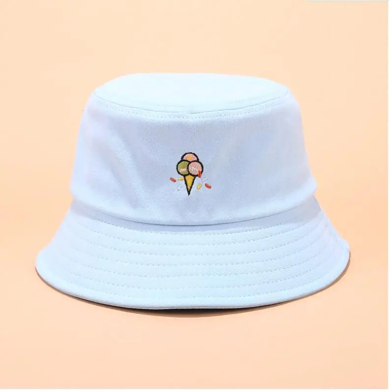 Креативная шляпа-ведро с вышивкой, унисекс, милая Кепка с изображением мороженого Боба, хип-хоп Gorros, мужская летняя кепка s, Панама, шляпа-ведро для рыбалки