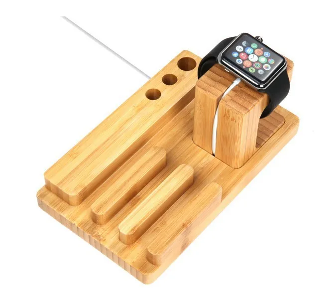 Зарядная док-станция Многофункциональный держатель мобильного телефона часы бамбуковый деревянный кронштейн USB двойной мобильный телефон планшет кронштейн - Цвет: STYLE 2
