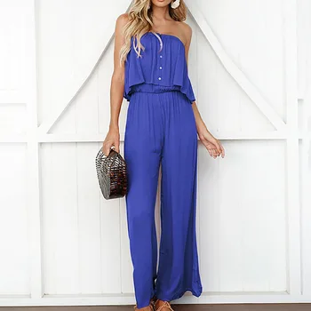 

2019 New Fashion Women Summer Sexy One Word Collar Solid Color Temperament Romper Backless Loose Casual Jumpsuit