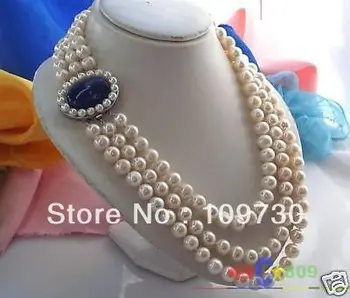 

Jewelry 001071 3ROW 11MM WHITE ROUND FW CULTURED PEARL NECKLACE LAPIS