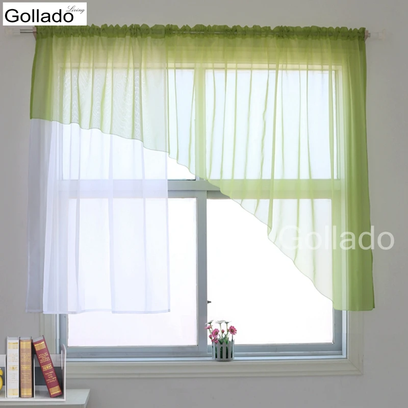 

New Fashion Design Living Room Short Curtains Sheer Quality Voile Contrast Color Kitchen Window Treatment Drape Cortina