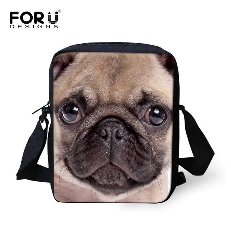 FORUDESIGNS Pug Bulldog Messenger Bags Women Men Crossbody Bag Casual Purses Handbags for Boys Girls Shoulder Bag Bolsos Mujer