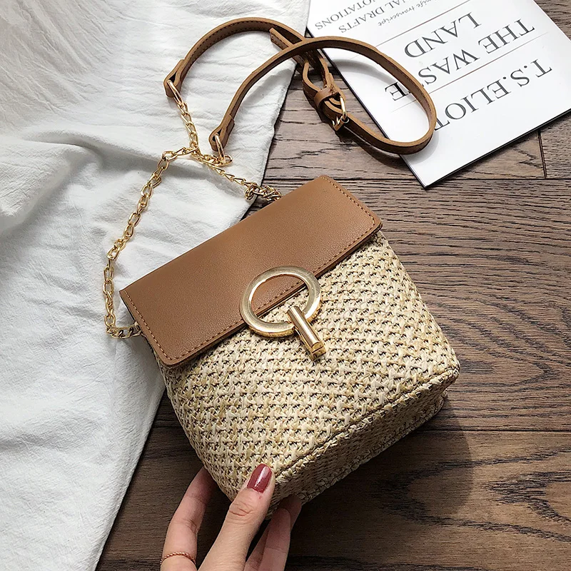 القش دلو حقائب للنساء 2019 الصيف جديد الأزياء Crossbody حقيبة السيدات صغيرة المحافظ و حقائب الإناث السفر حقيبة ساع