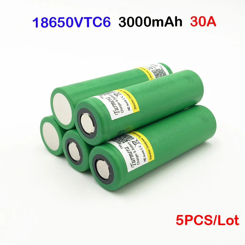 Us18650vtc6 vtc6 3000 мАч 30A в аккумуляторная батарея 18650 vtc6 для Vape Mod поле 5 шт