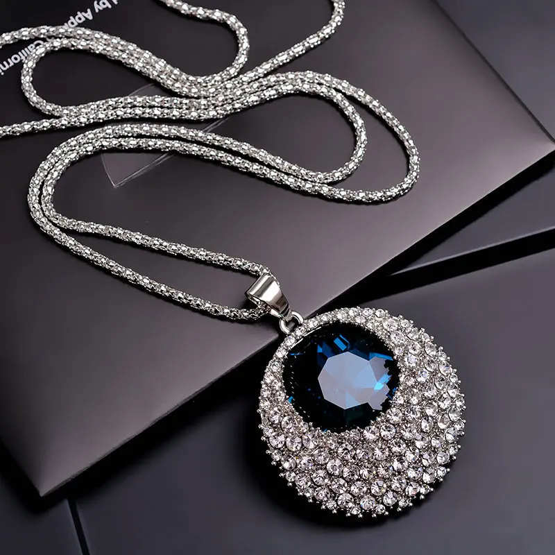 Винтажное длинное ожерелье с синими кристаллами для женщин, бижутерия, модное ювелирное ожерелье, s& Кулоны, классический подарок, этнический стиль
