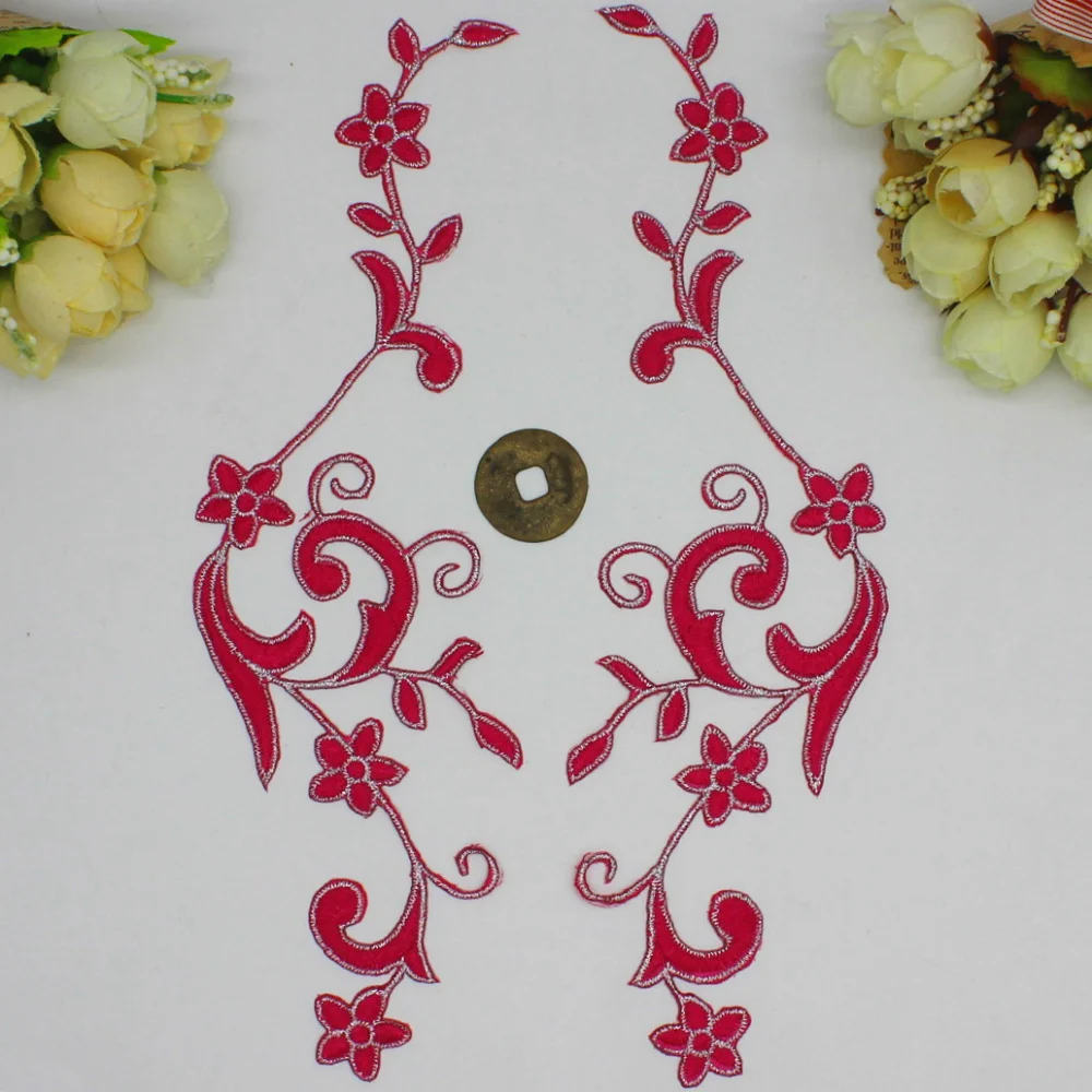 

Flower Appliqued Lace Mirror Pair Floral Colored Silver Embroidery Costumes Trims Iron On 22-7cm