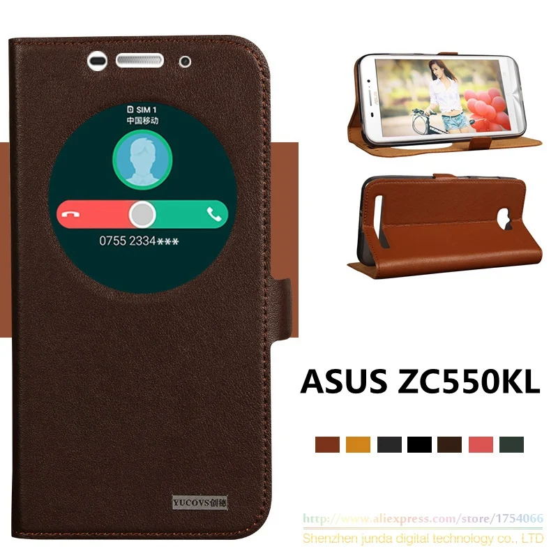 Top Quality Natural Genuine Leather Window Flip Stand Cover Case