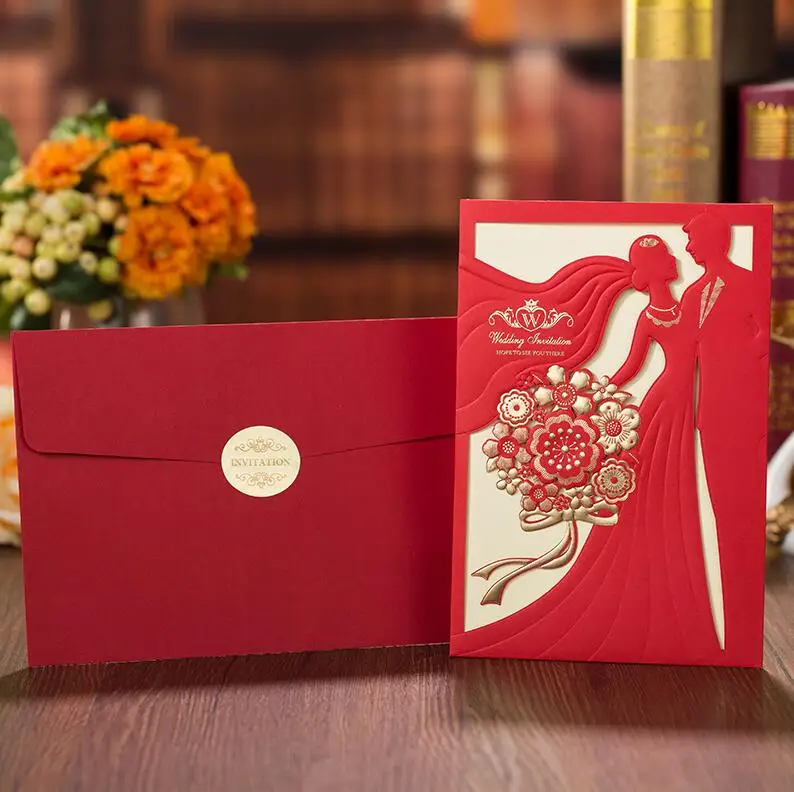 1 шт образец цветочной лазерной огранки свадебные пригласительные открытки элегантные поздравительные открытки для свадебного душа украшения на свадьбу День рождения - Цвет: One Set Red 1