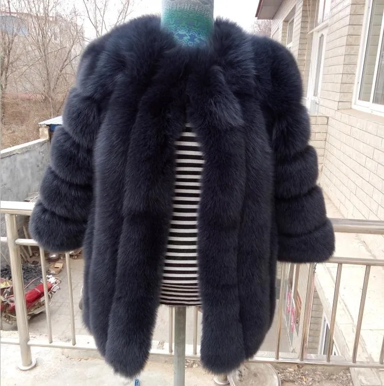 Для женщин зимнее теплое пальто с воротником из искусственного меха лисы Женская облегающая юбка большого Размеры 4XL куртки женские Вечеринка Искусственный мех пальто Manteau Fourrure X66