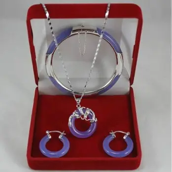 

shitou 00511 purple jade dragon pendant earrings bracelet set