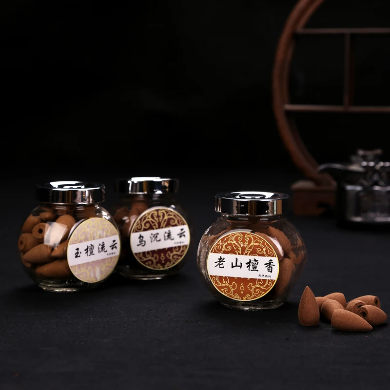 High Quality Natural Perfume Sandalwood Agarwood Backflow Tower Incense Cone Smoke Eslpodcast Spices Glass Bottle Free