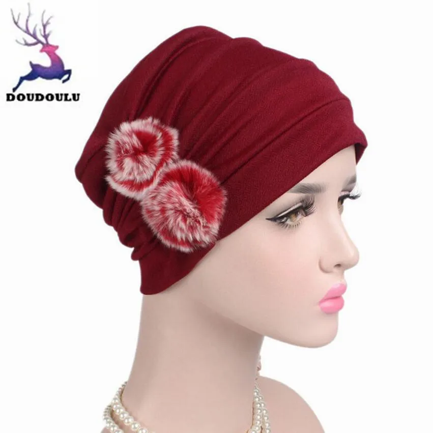 

DOUDOULU Female Hats Winter Hats For Women Cotton Solid Cancer Chemo Hat Beanie Scarf Turban Head Wrap Cap Drop shipping#ZH