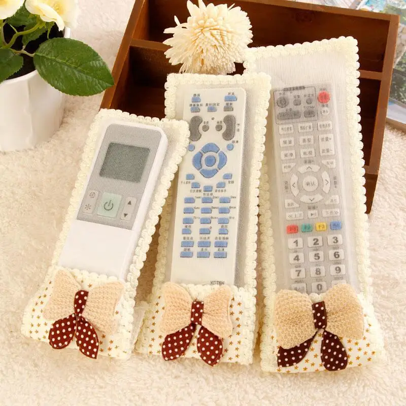 

3pcs/set Dust-proof Bowknot TV Remote Control Case Air Condition Control Cover Textile Protective Bag TV Air Condition Protector