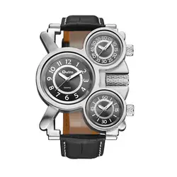 Мужские часы/Международная торговля Лидер продаж часы с несколькими часовыми поясами кожаный ремешок кварцевые часы