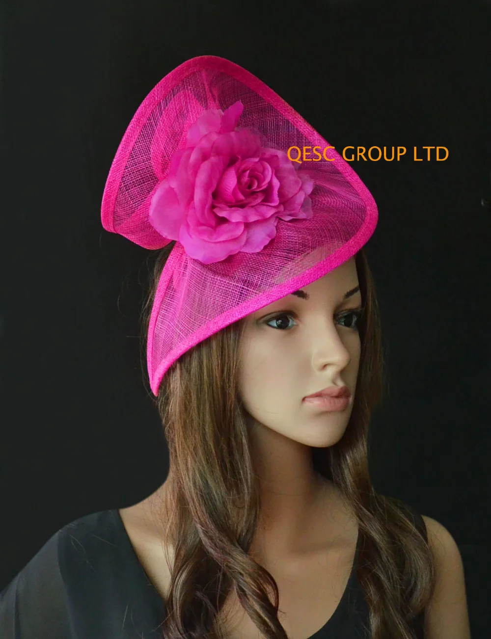 

Fuchsia hot pink Sinamay fascinator hat in SPECIAL shape with silk flower for Melbourne Cup,Ascot Races,Wedding,Kentucky Derby.