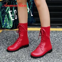 ANMAIRON 2019 Women Boots Square heel Round Toe PU Lace-Up Work Safety fashion mid-calf boots Short Plush women shoes size 34-43 цена ANMAIRON 2019 Women Boots Square heel Round Toe PU Lace-Up Work Safety fashion mid-calf boots Short Plush women shoes size 34-43 цены онлайн